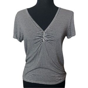 American‎ Eagle Soft & Sexy Black & White Striped V-Neck Top Women's Medium